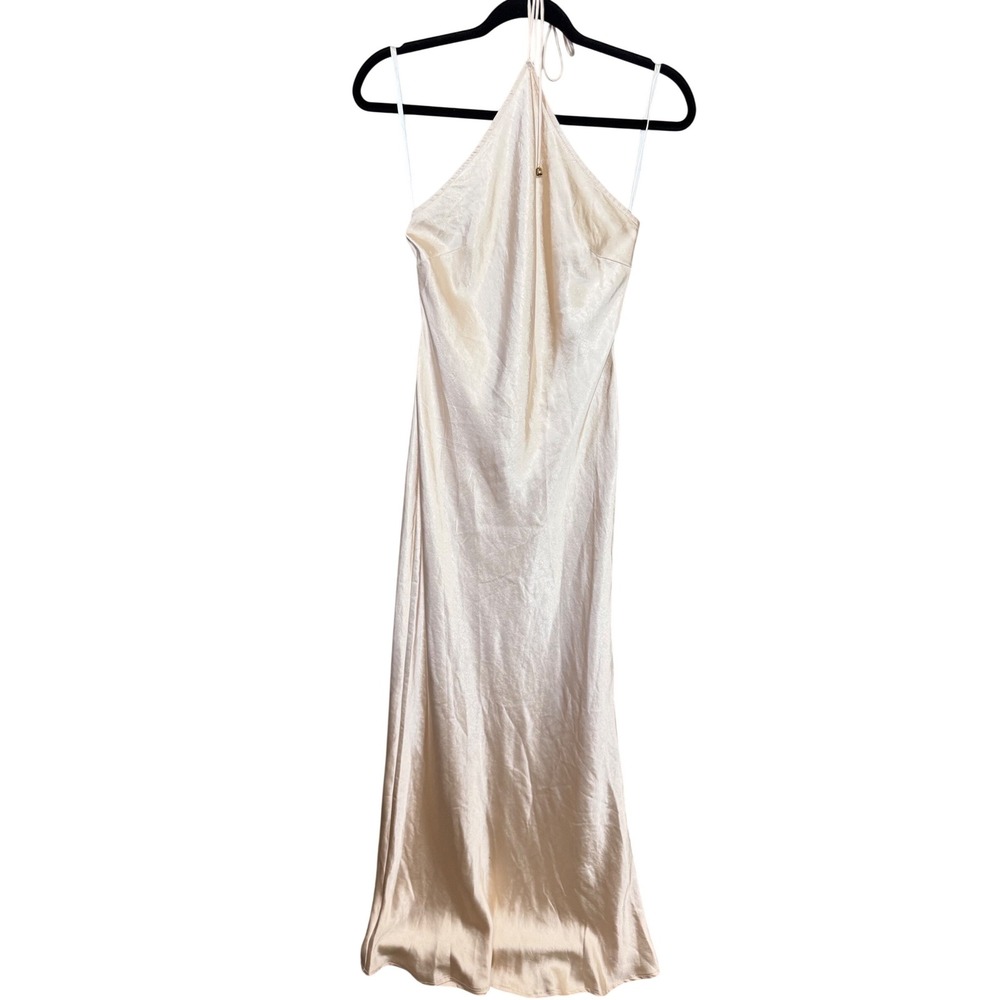 One and Only Collective Champagne Satin Halter Maxi Dress Womens‎ Medium Gown